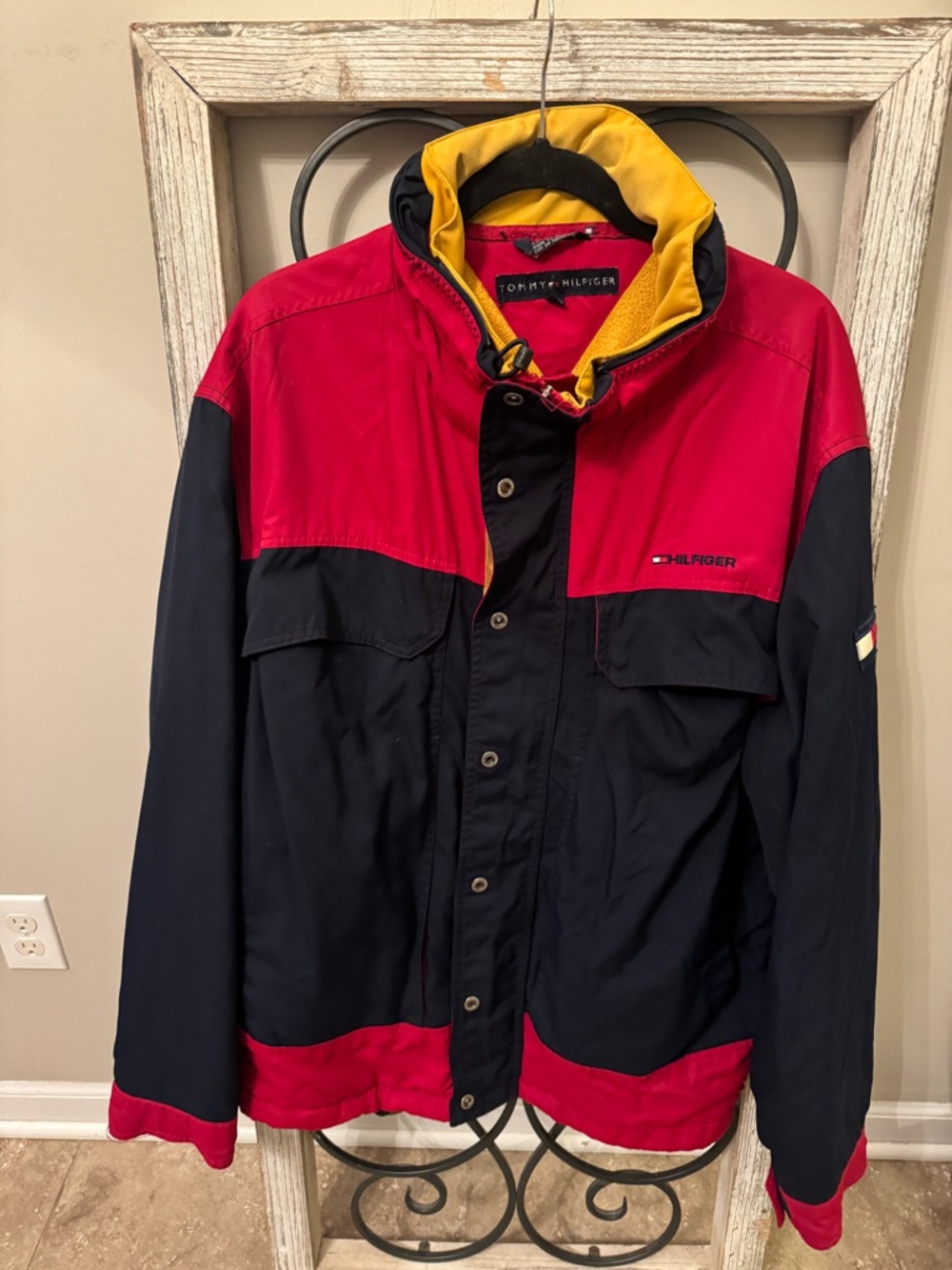 Tommy Hilfiger Vintage Y2K Colorblock Packable Hood Jacket Fleece Lined XL